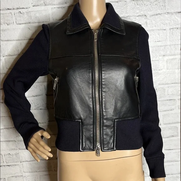 3.1 Phillip Lim black leather sweater jacket - Picture 2 of 9